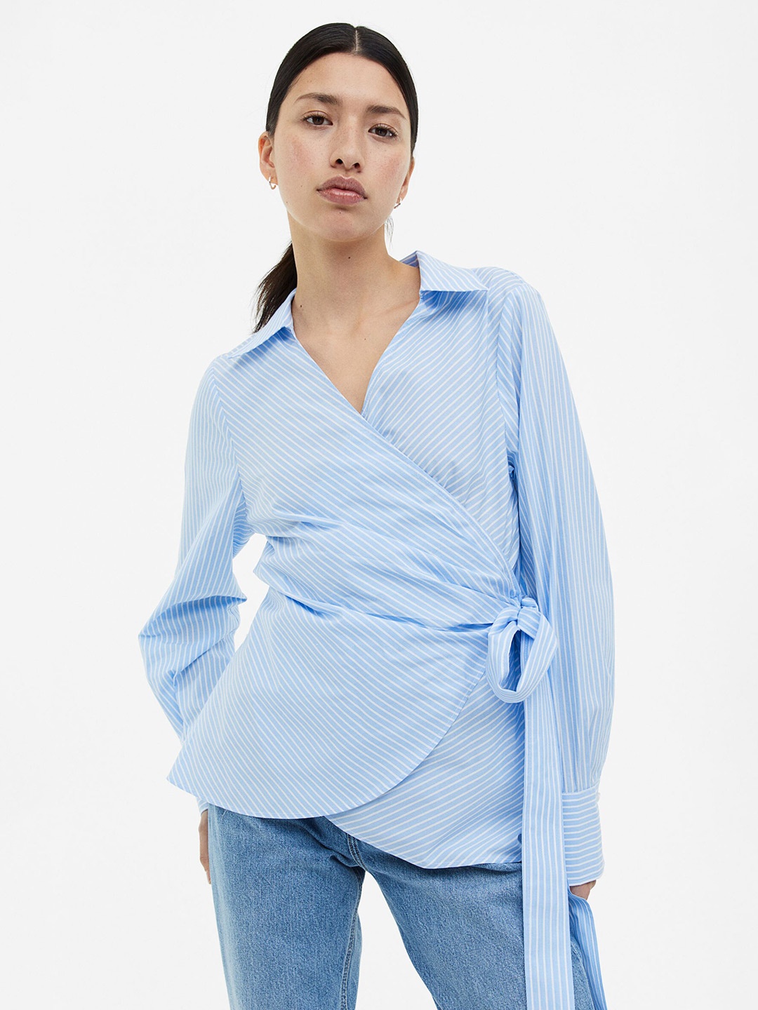 

H&M Tie-Belt Wrap Blouse, Blue