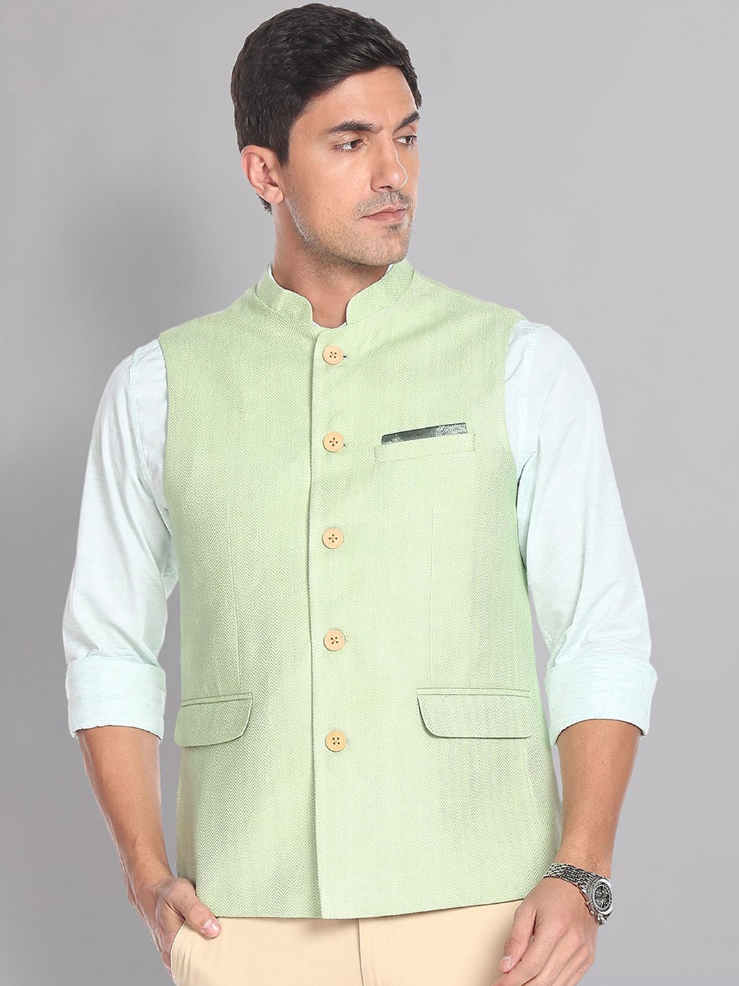 

AD By Arvind Woven Design Waistcoat, Green