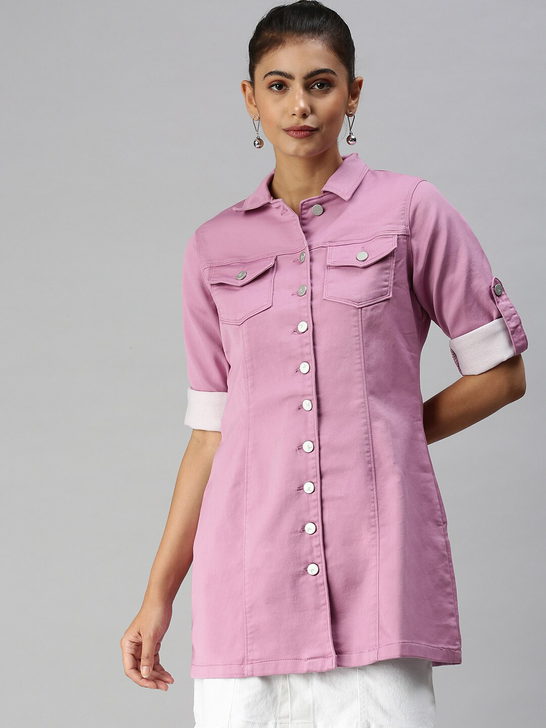 

SHOWOFF Longline Denim Jacket, Purple