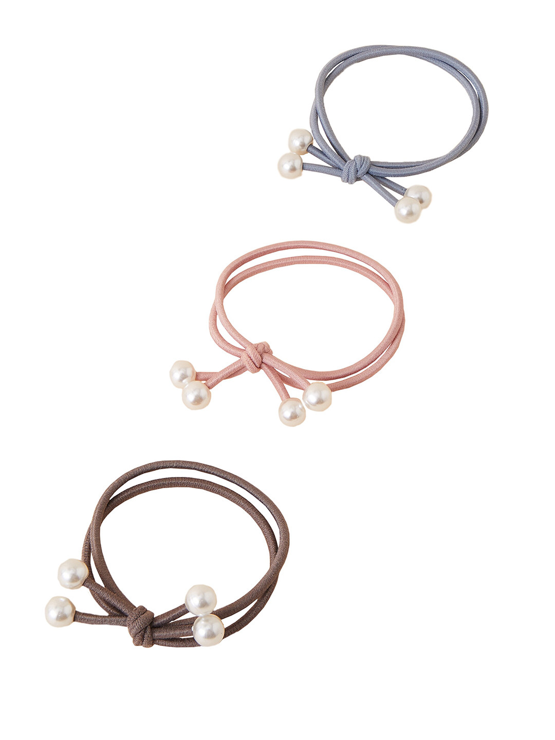 

Accessorize Women Set of 3 Pearl End Bow Ponytail Holders, Brown