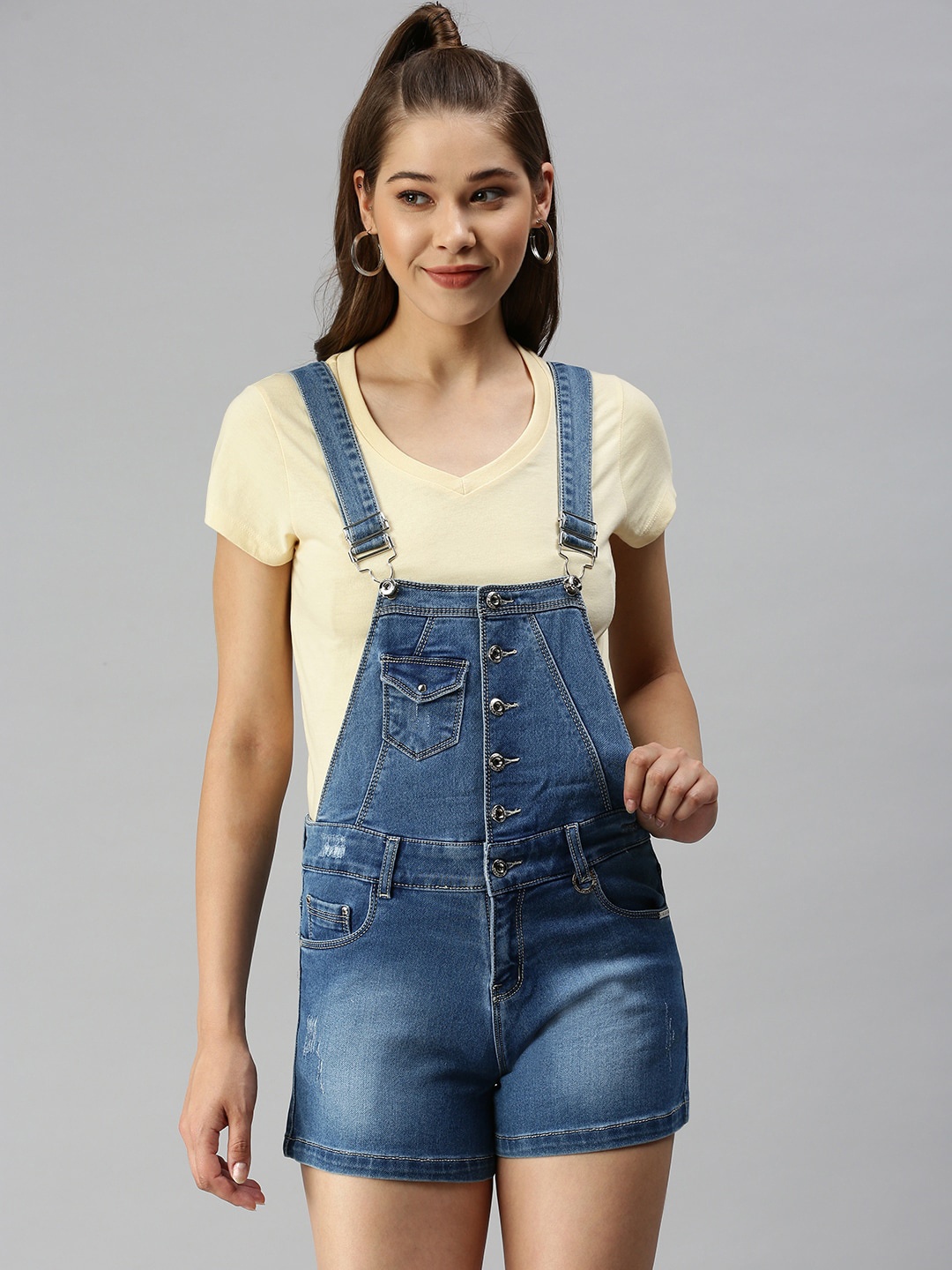 

SHOWOFF Women Slim-Fit Denim Cotton Dungaree, Blue