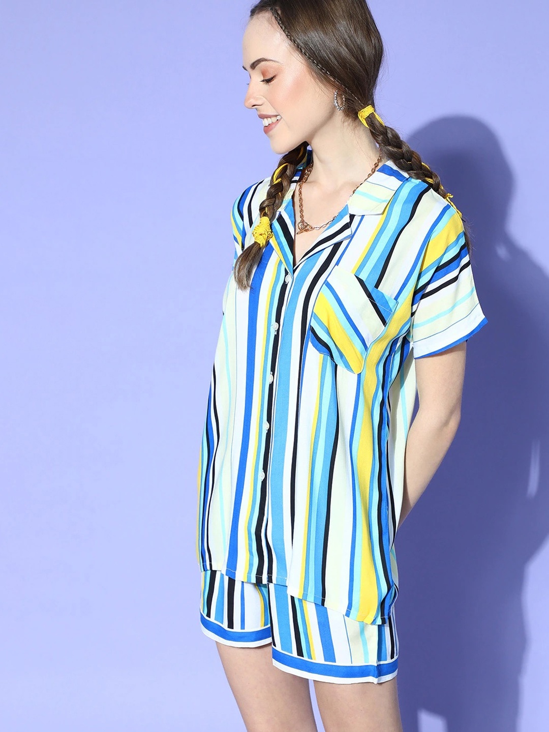 

The Kaftan Company Striped Night Suit, Blue