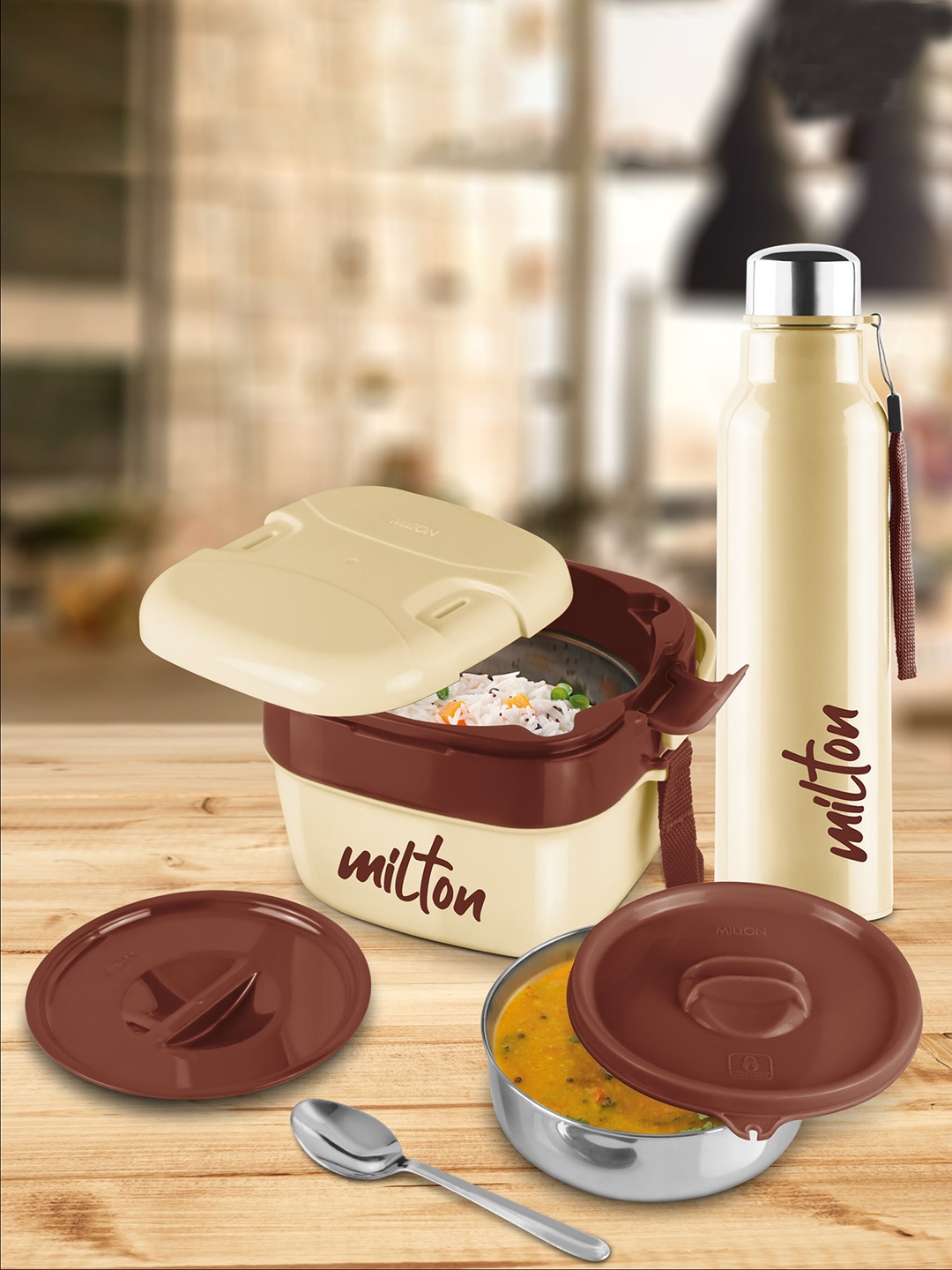 

Milton Cube Lunchmate Ivory Steel Fit Kids Bottle 630 ml And Cubic Big Tiffin 1.1 Litre, Cream