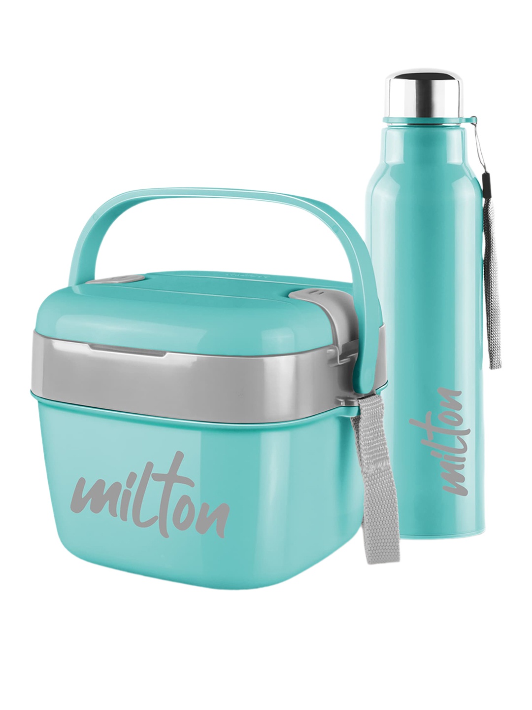 

Milton Cube Lunchmate Steel Fit Kids Water Aqua Green Bottle 630ml & Cubic Big Tiffin 1.1L, Sea green