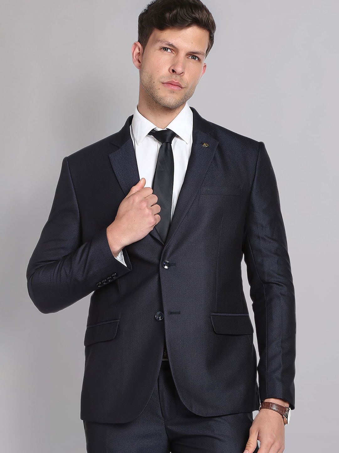 

AD By Arvind Textured Dobby Single-Breasted Two-Piece Formal Suit, Navy blue