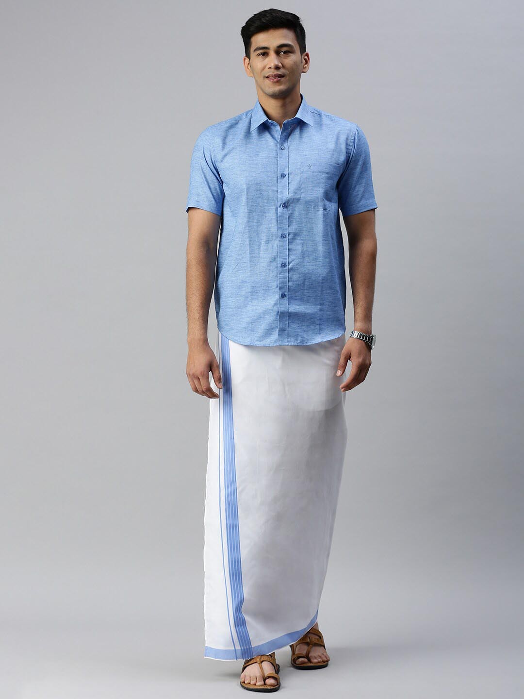 

Ramraj Men Cotton Shirt & Dhoti, Blue