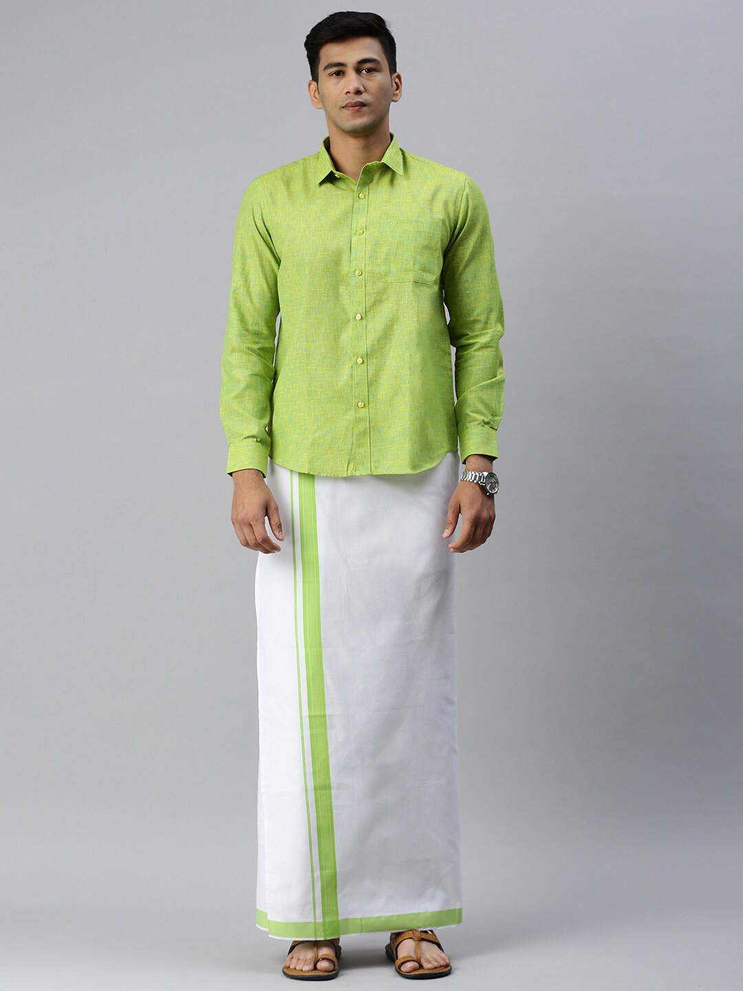 

Ramraj Men Pure Cotton Shirt & Dhoti Set, Green