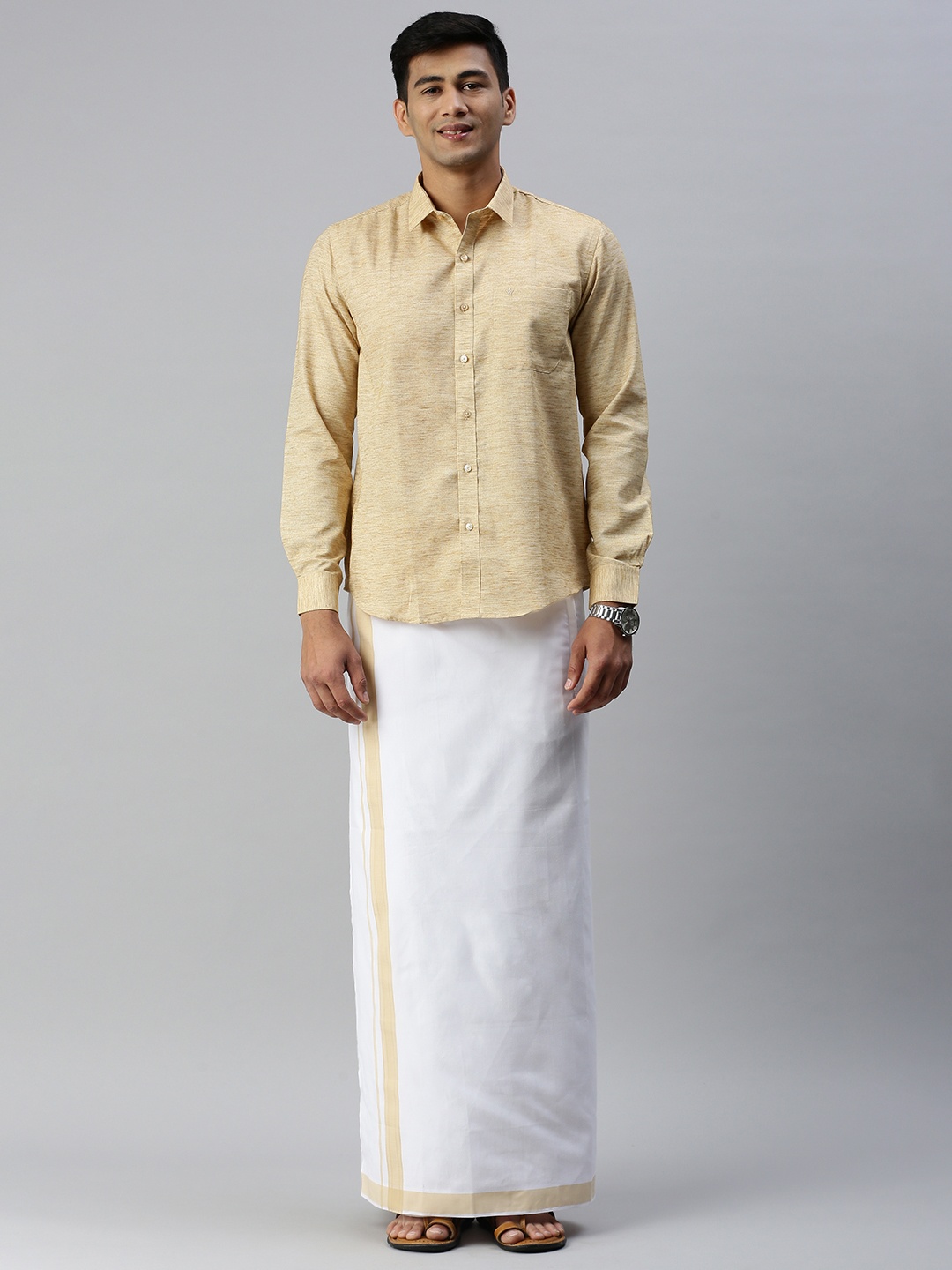 

Ramraj Men Cotton Shirt & Dhoti, Beige