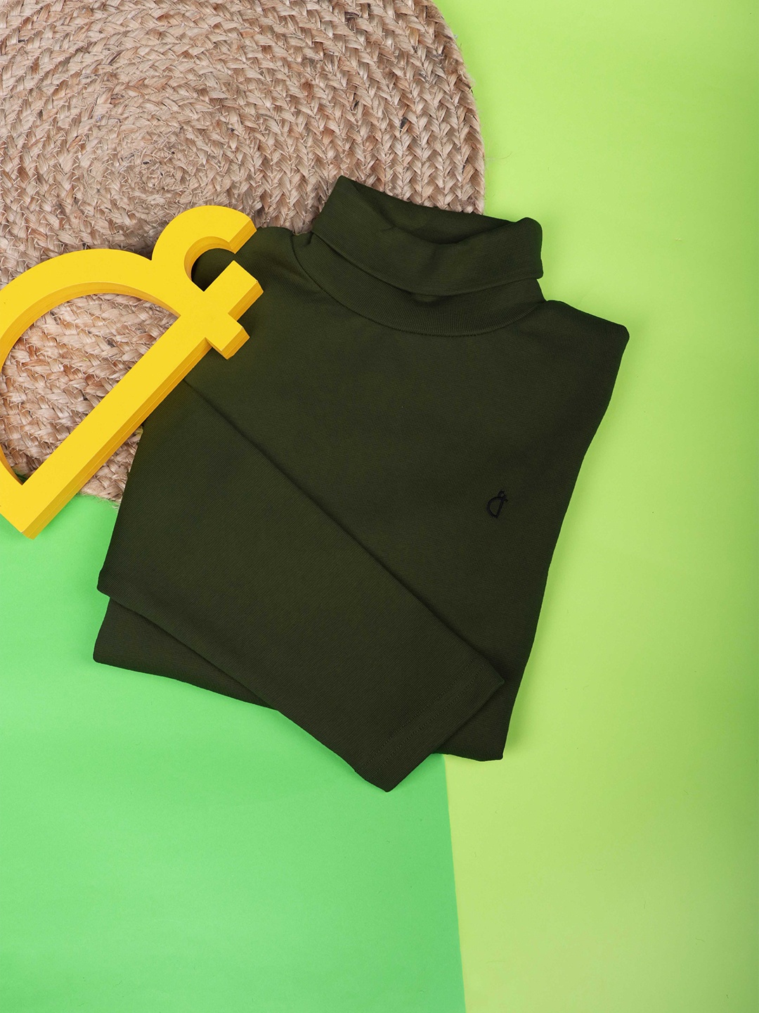 

Gini and Jony Boys High Neck Long Sleeves Cotton T-shirt, Olive