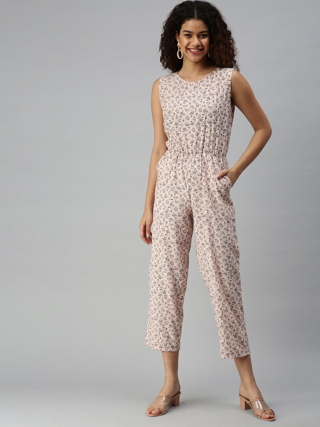 

SHOWOFF Printed Sleeveless Basic Jumpsuit, Peach