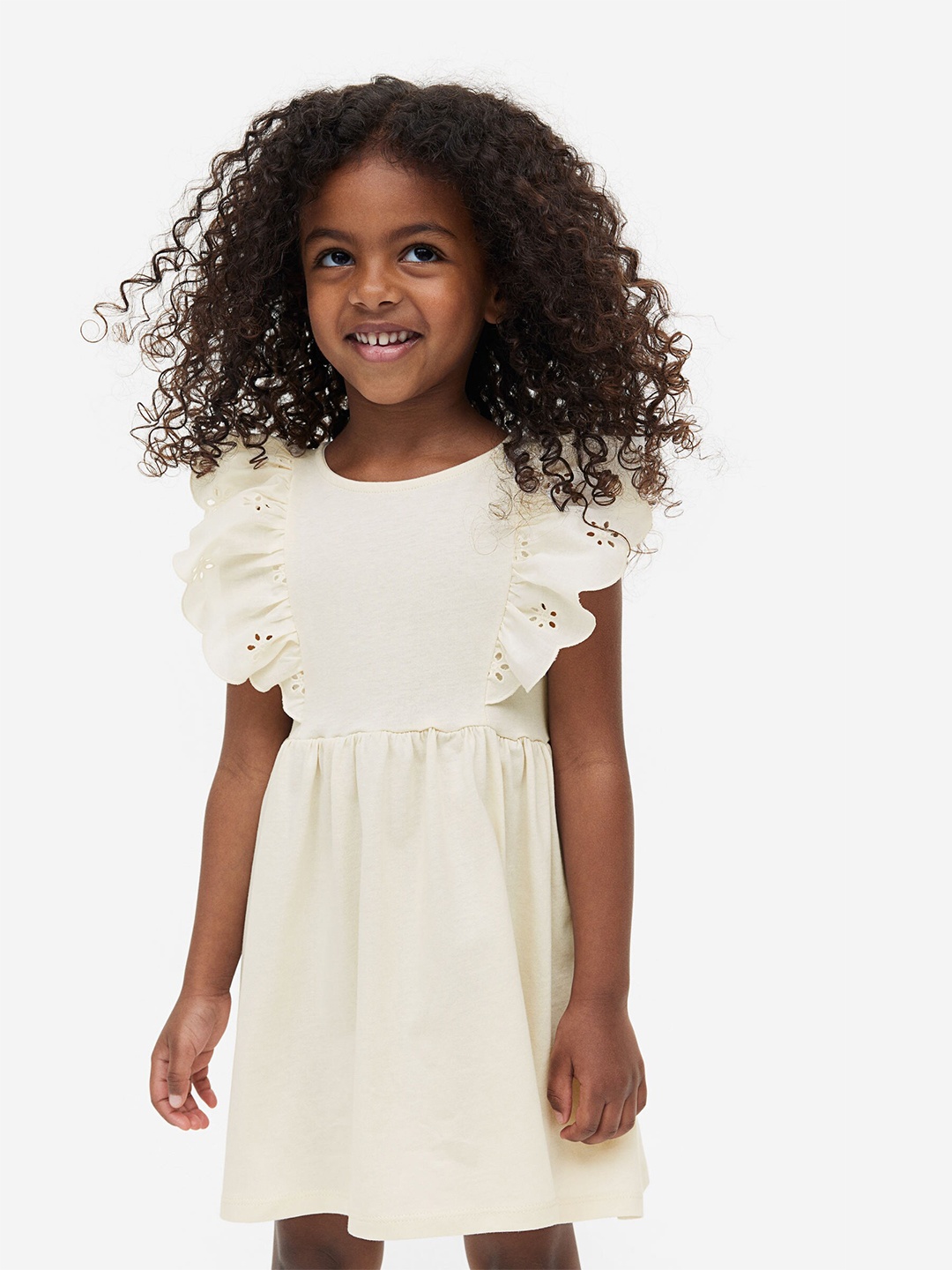 

H&M Girls Flounce-Trimmed Pure Cotton Jersey Dress, White