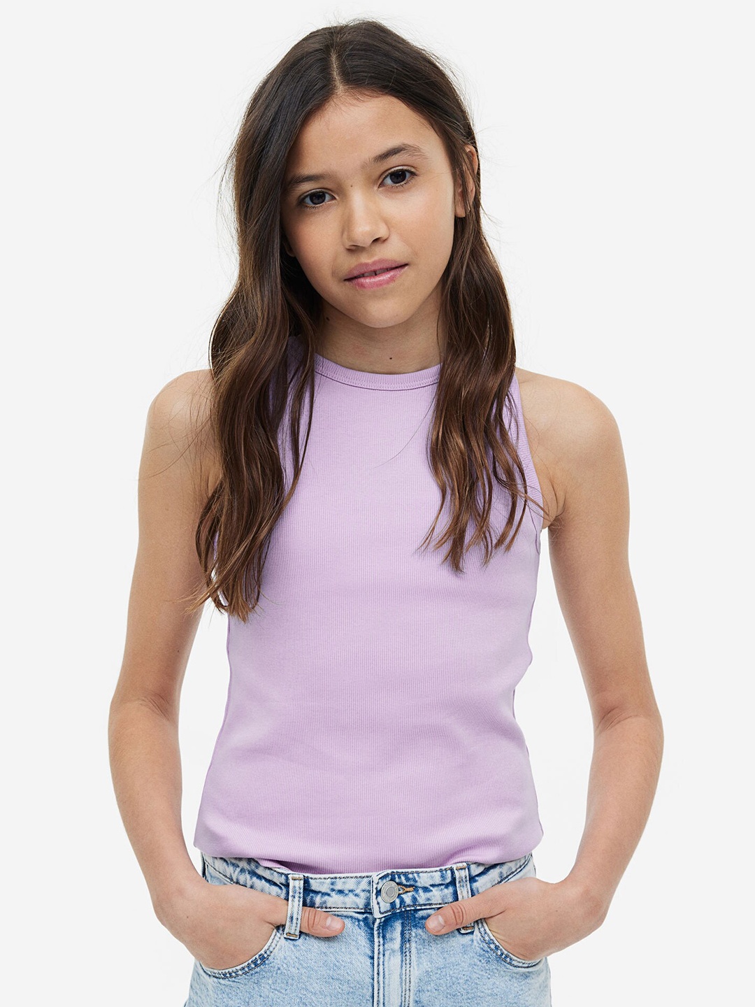 

H&M Girls Ribbed Cotton Vest Top, Purple