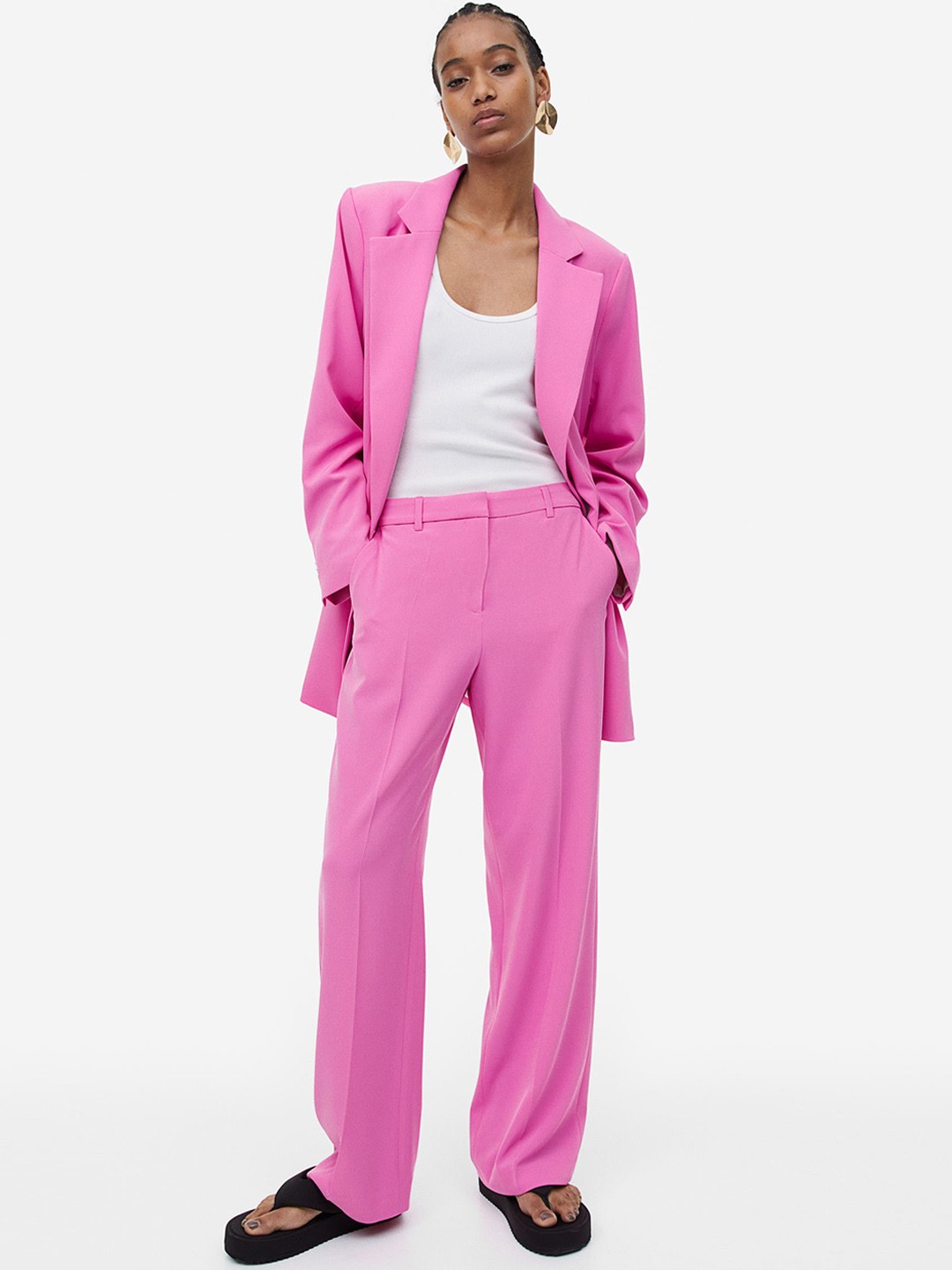 

H&M Women Straight Trousers, Pink