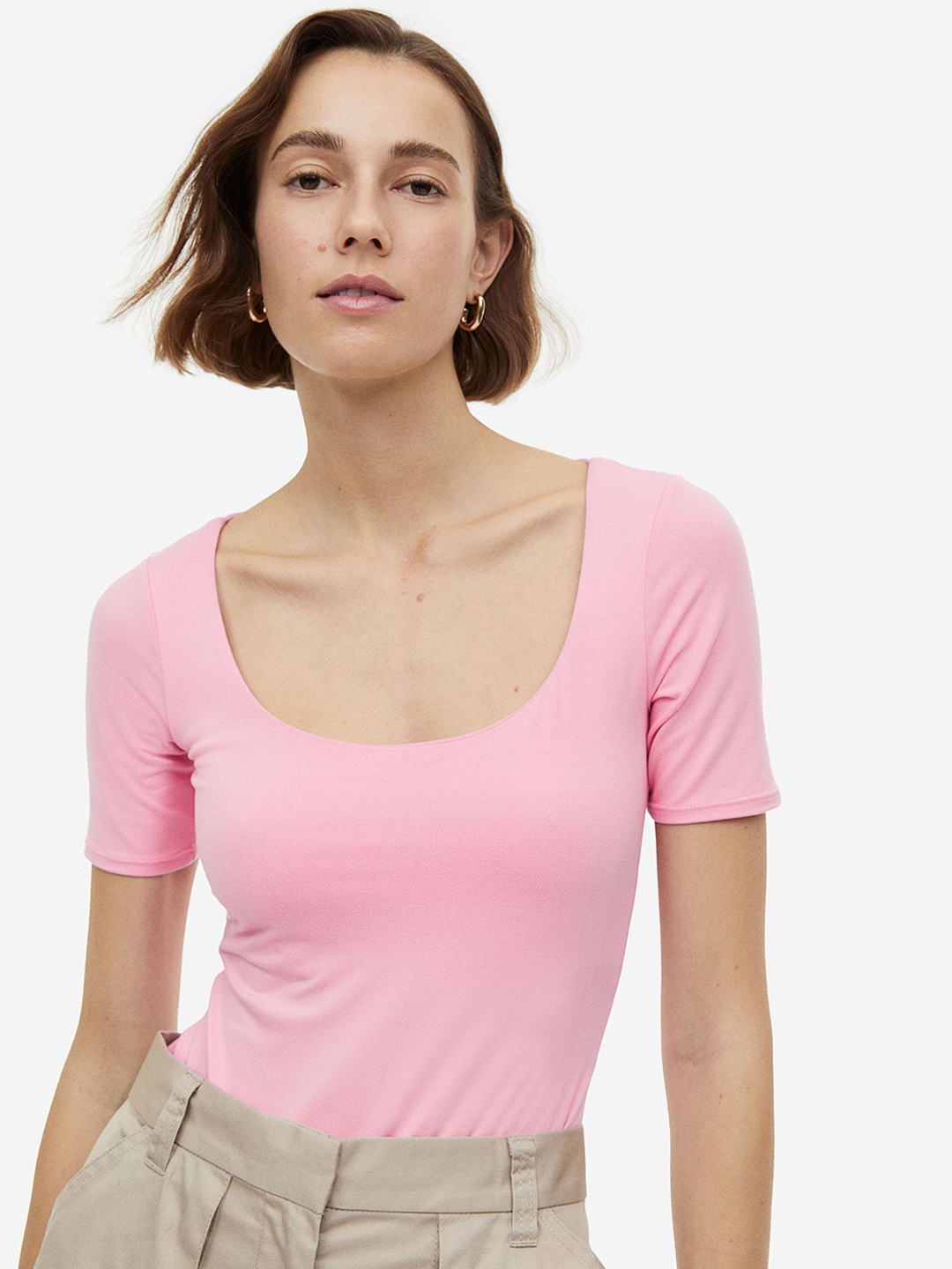 

H&M Short-Sleeve Thong Bodysuit, Pink