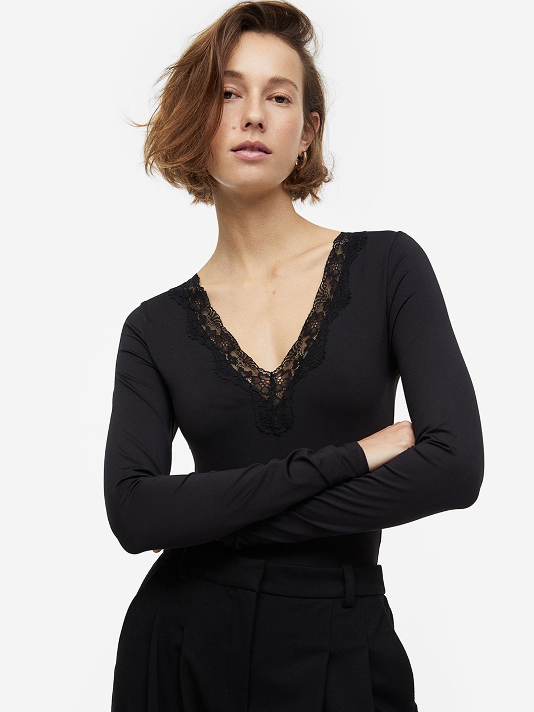 

H&M Lace-Trimmed Body, Black