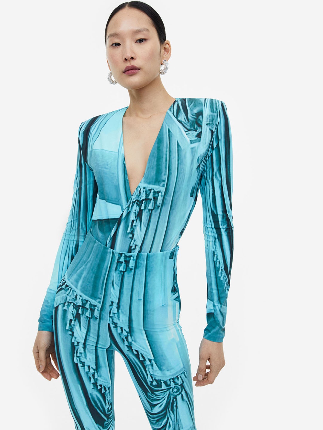

H&M Printed Wrapover Body, Turquoise blue
