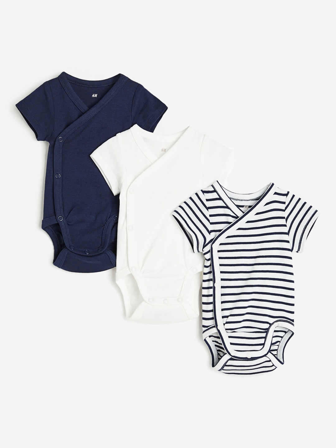 

H&M Infant Girls 3-Pack Pure Cotton Wrapover Bodysuits, Blue