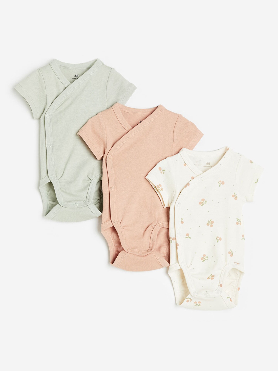 

H&M Infant Girls 3-Pack Pure Cotton Wrapover Bodysuits, Green