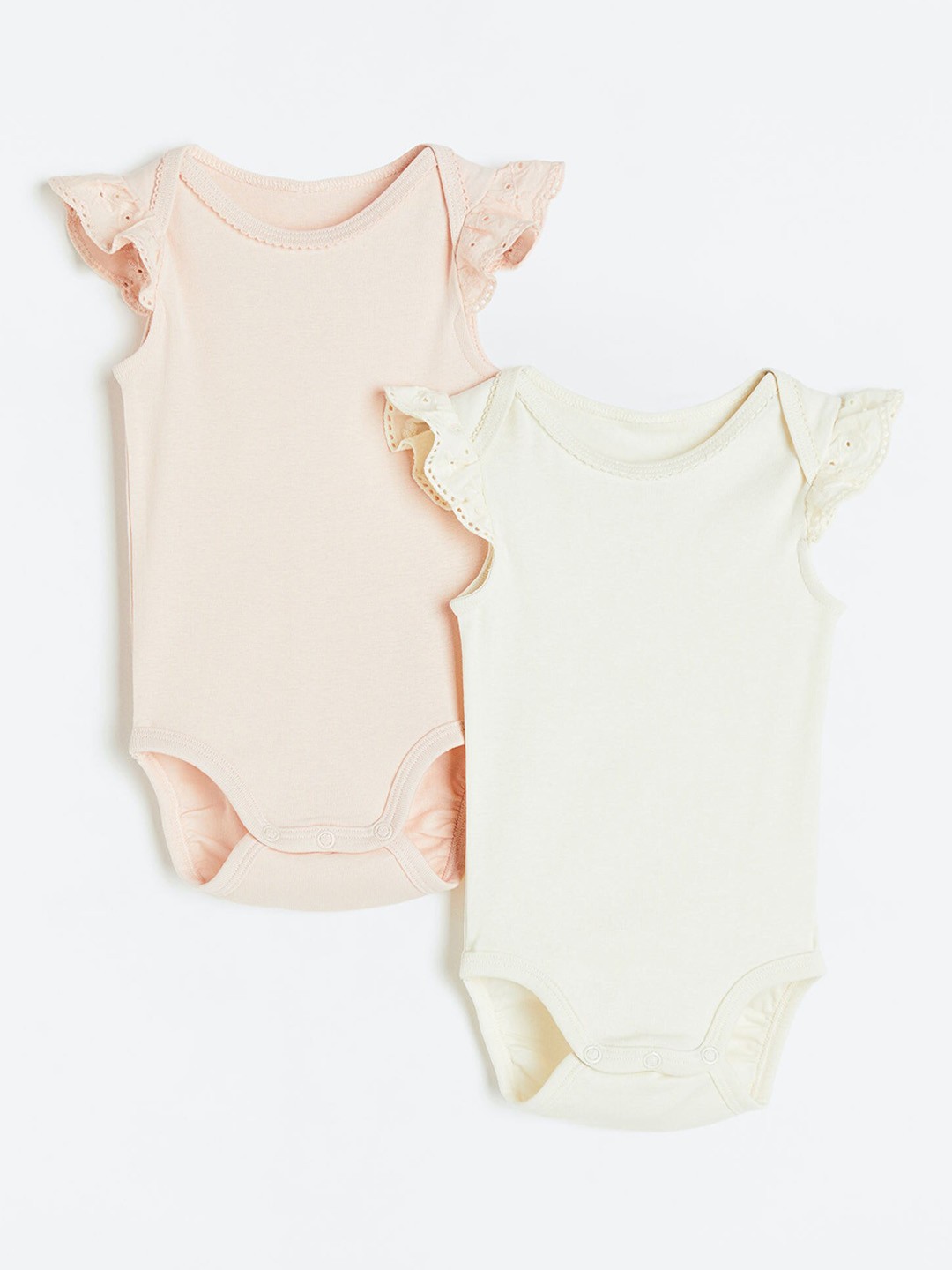 

H&M Girls 2-Pack Pure Cotton Picot-Trim Bodysuits, Pink