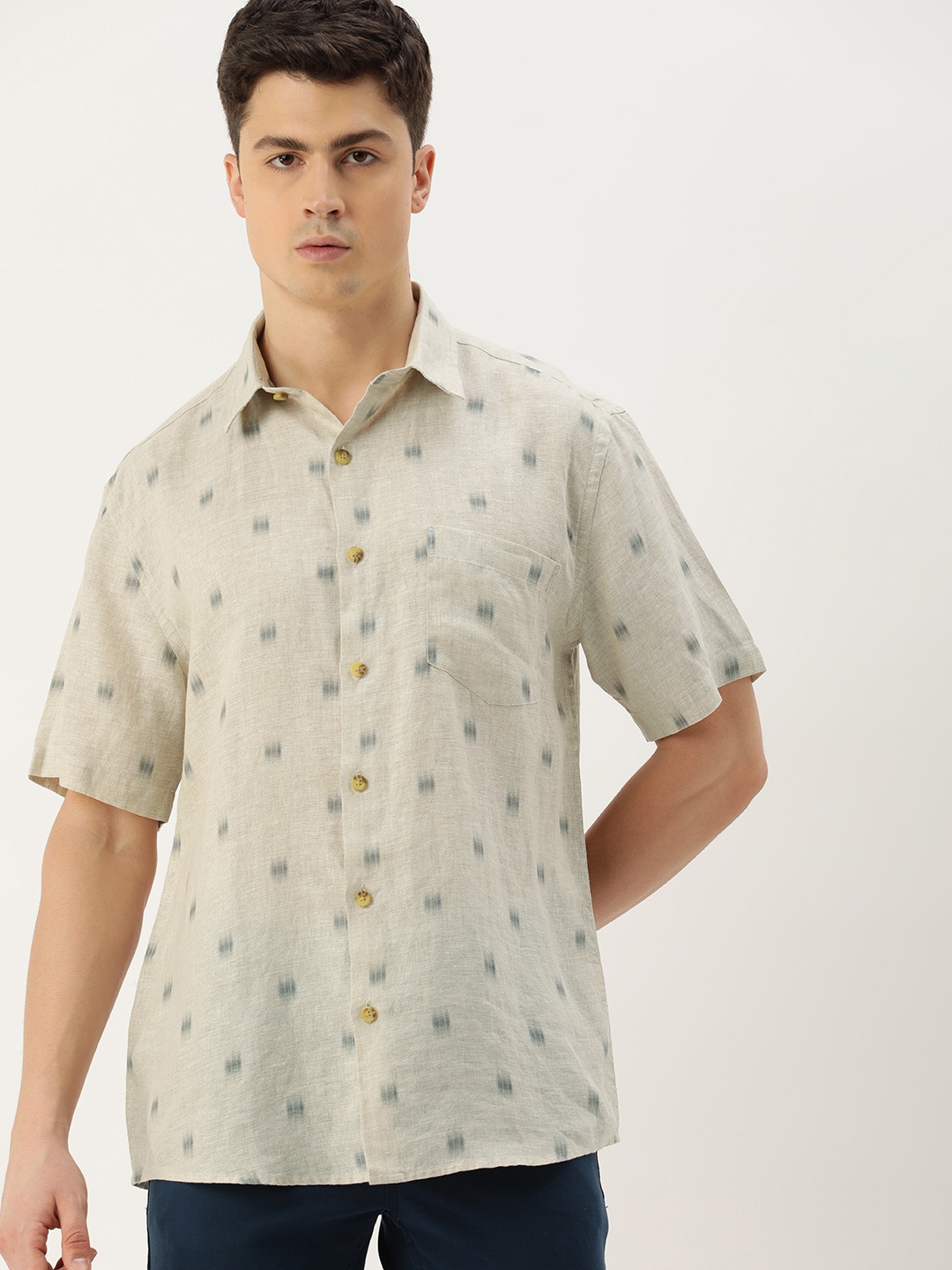 

Burnt Umber Men Standard Opaque Printed Casual Shirt, Beige