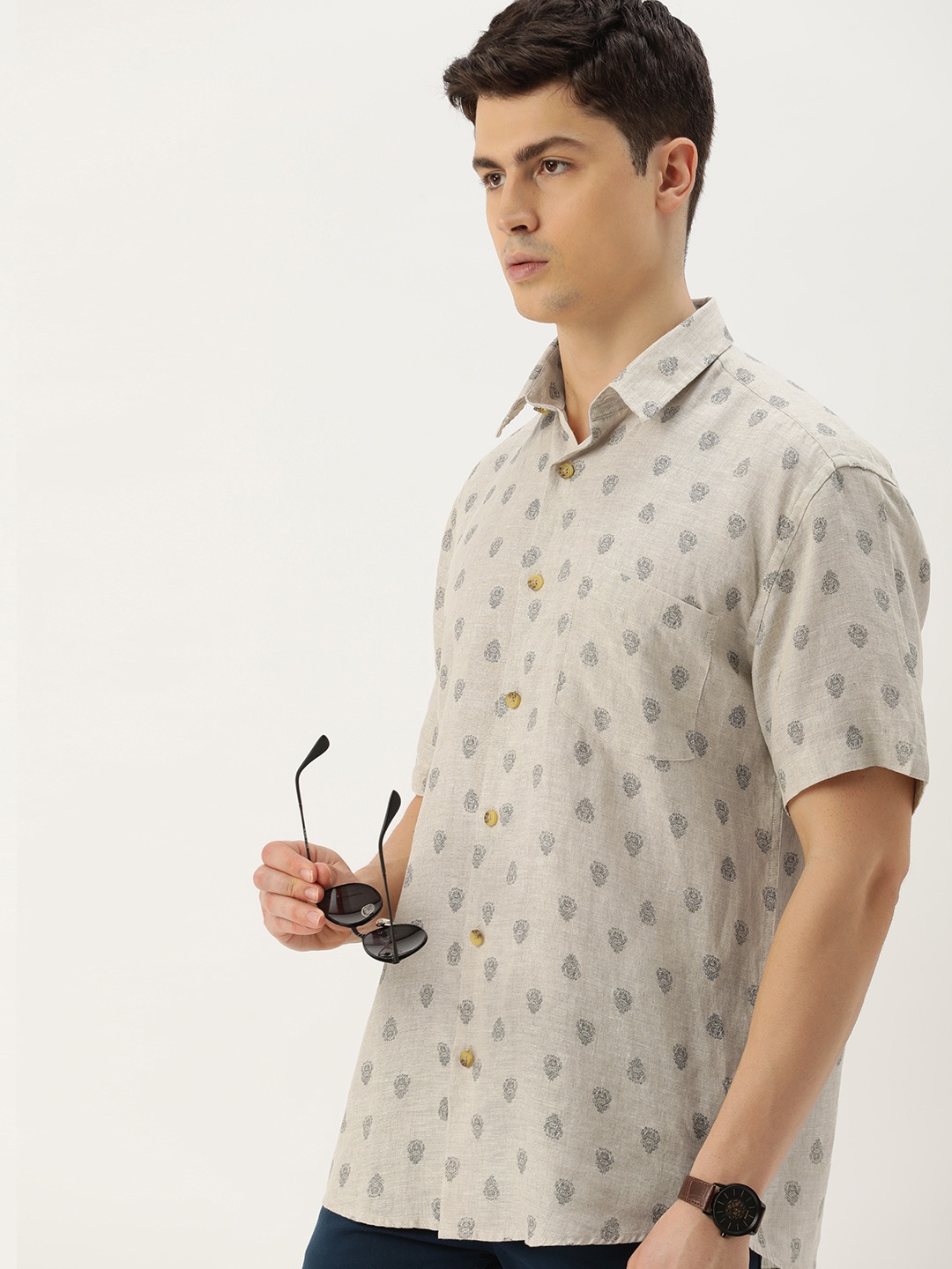 

Burnt Umber Men Standard Opaque Printed Casual Shirt, Beige