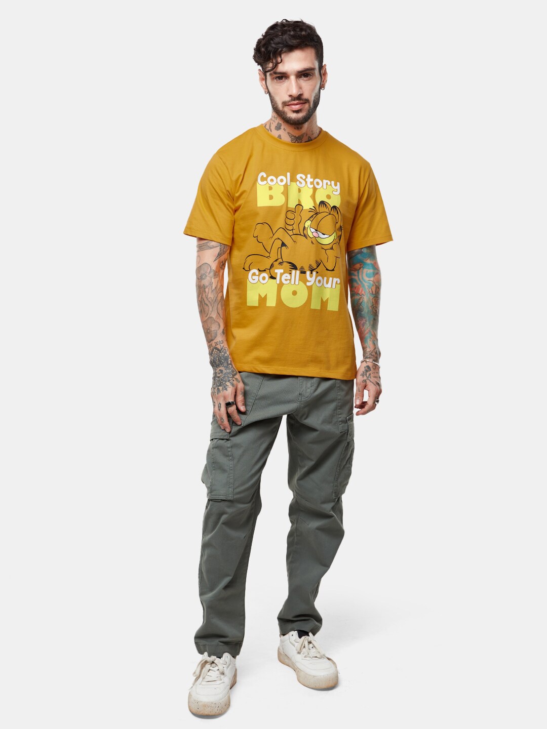 

The Souled Store Garfield Printed Round Neck Pure Cotton T-shirt, Mustard