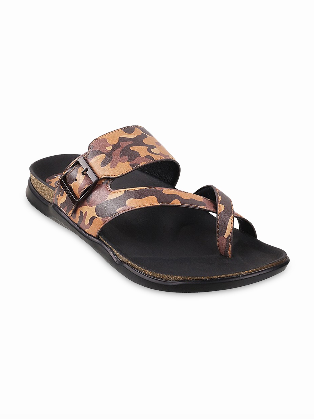 

Mochi Men Printed Open Toe Leather Comfort Sandals, Brown
