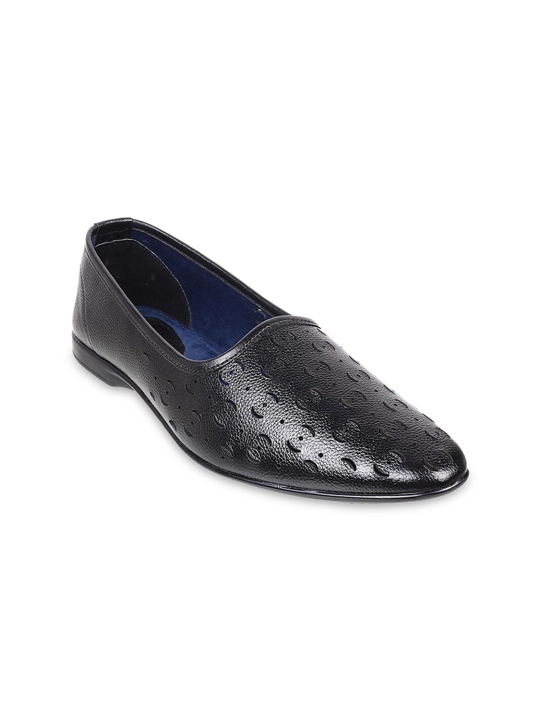 

Mochi Men Leather Shoe-Style Sandals With Laser Cuts, Black