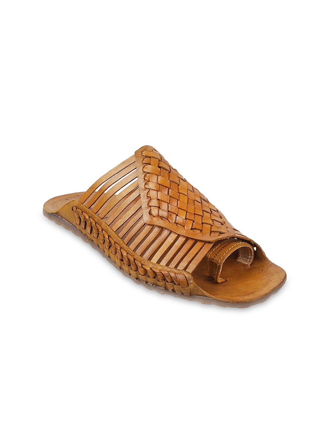 

Mochi Men Woven Design Leather Comfort Sandals, Beige