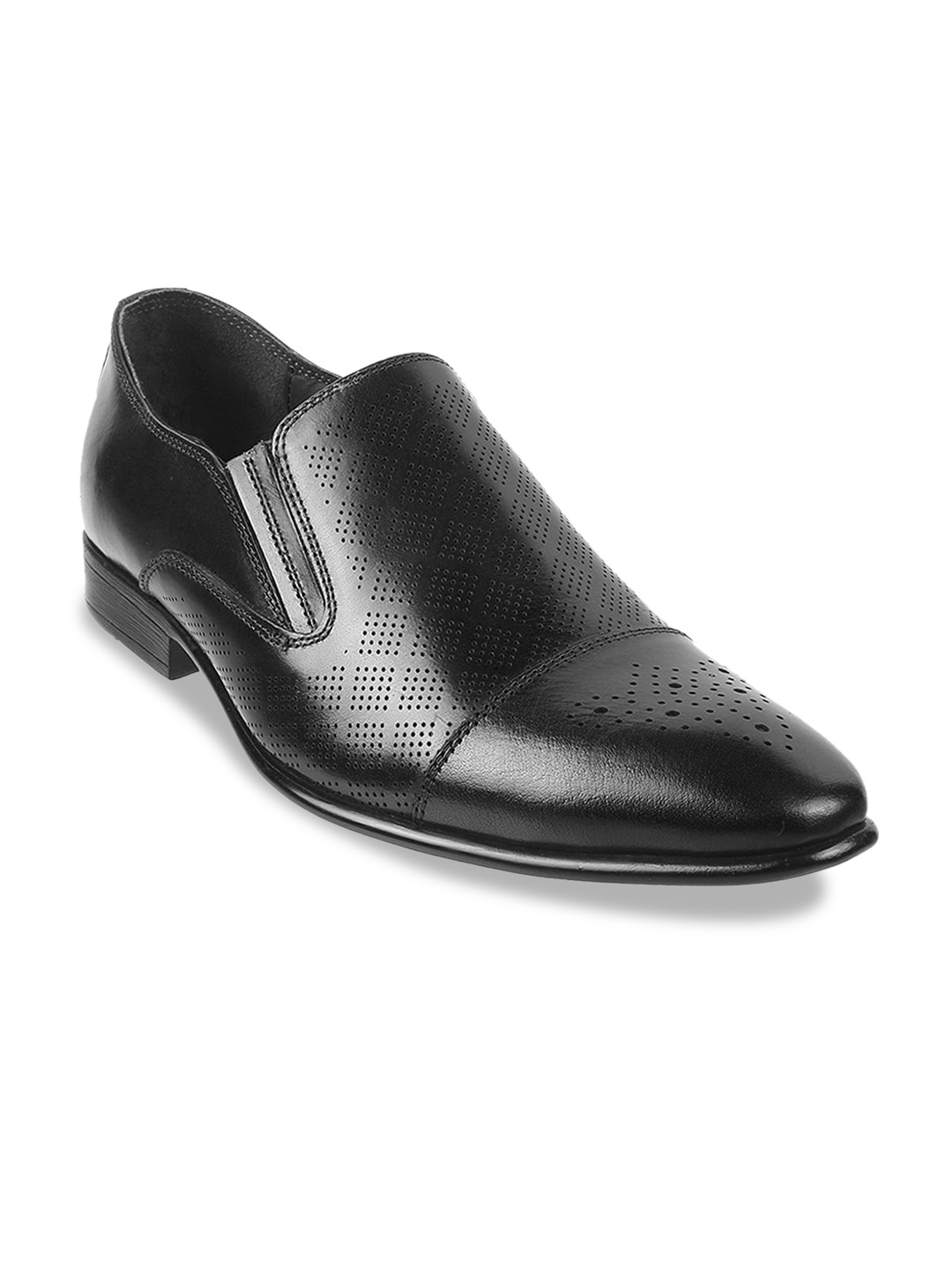 

Mochi Men Textured Leather Formal Slip-On Shoes, Black