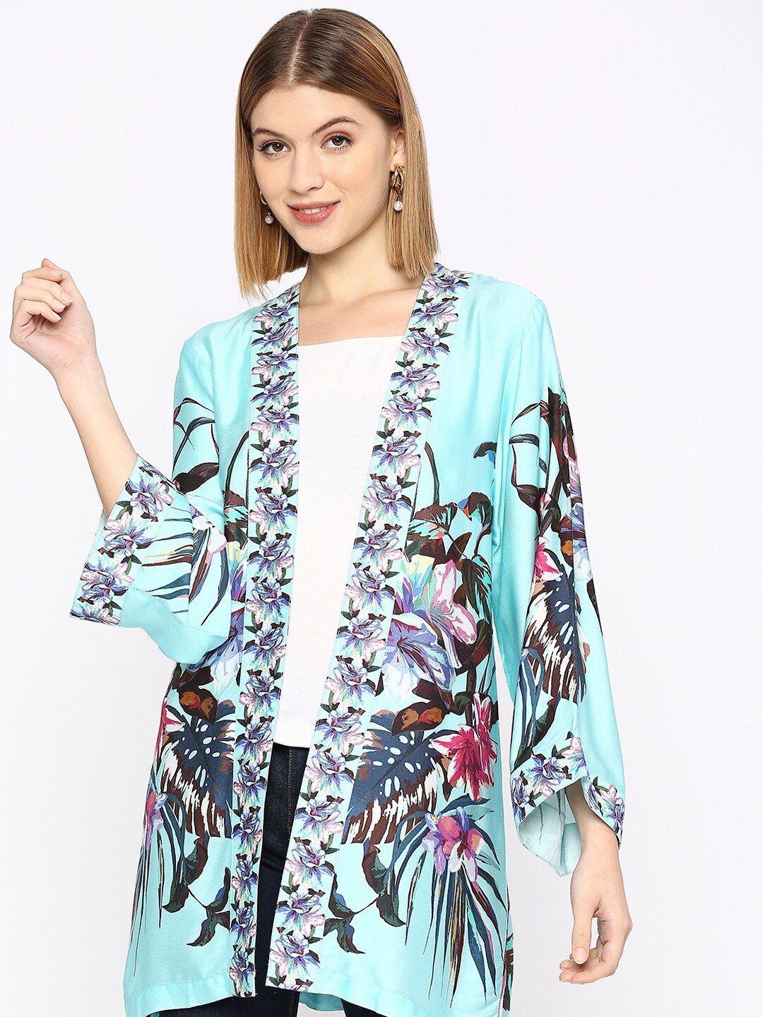 

Cloth Haus India Floral Printed Kimono Shrug, Blue