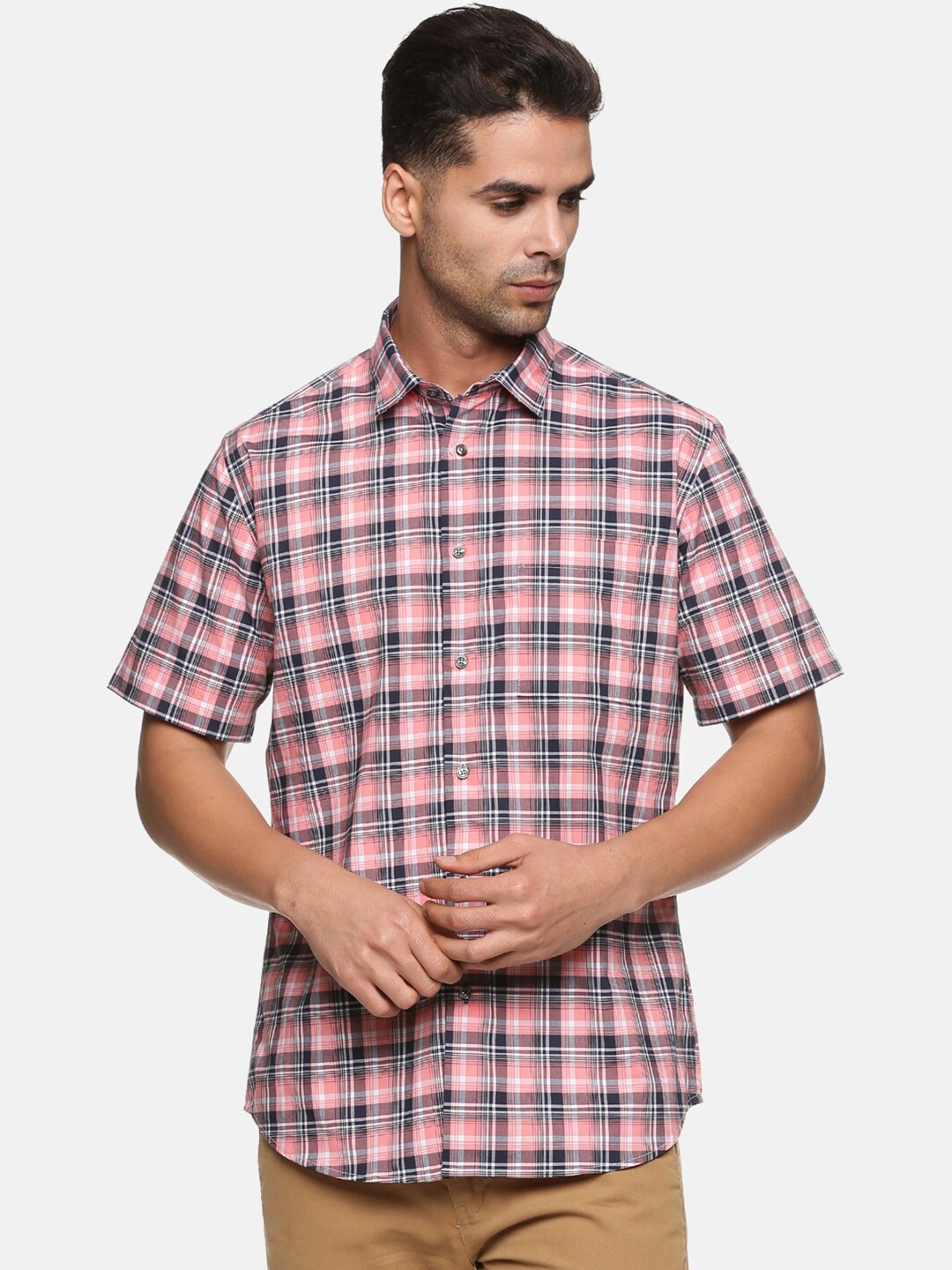 

DON VINO Relaxed Tartan Checks Checked Flannel Cotton Casual Shirt, Pink