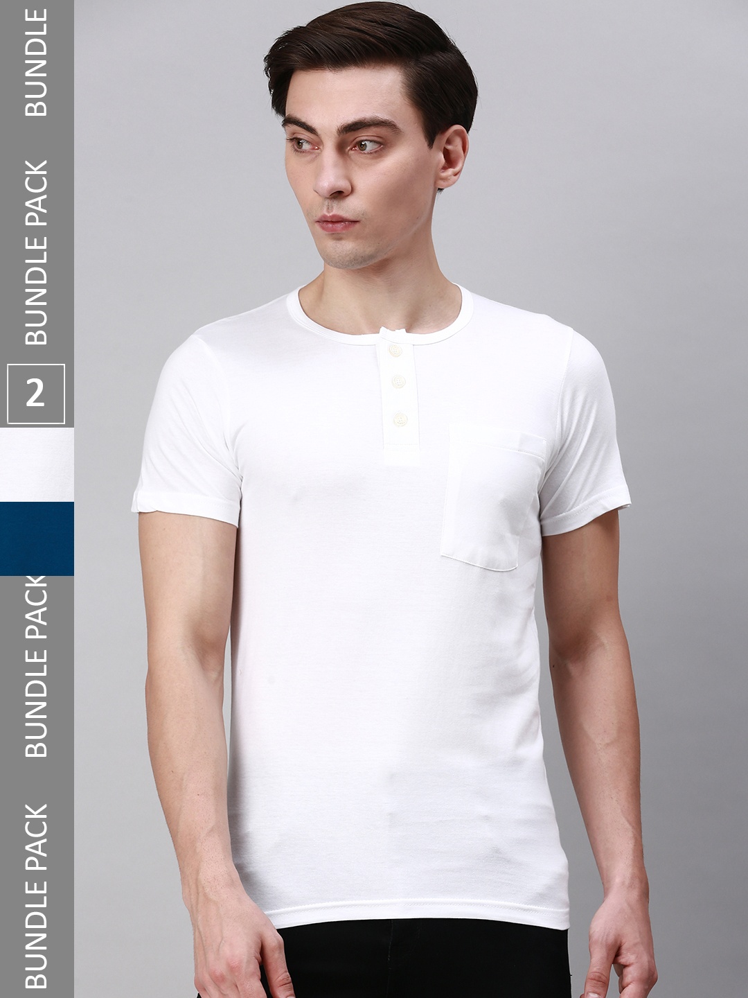 

Lux Cozi Pack Of 2 Henley Neck Knitted Cotton T-Shirts, White