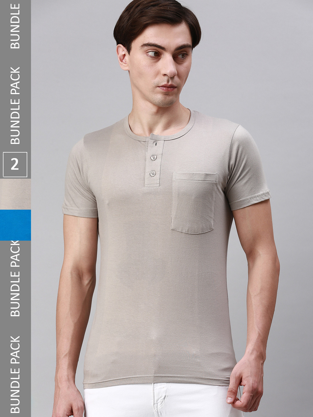 

Lux Cozi Pack Of 2 Henley Neck Cotton T-shirts, Blue