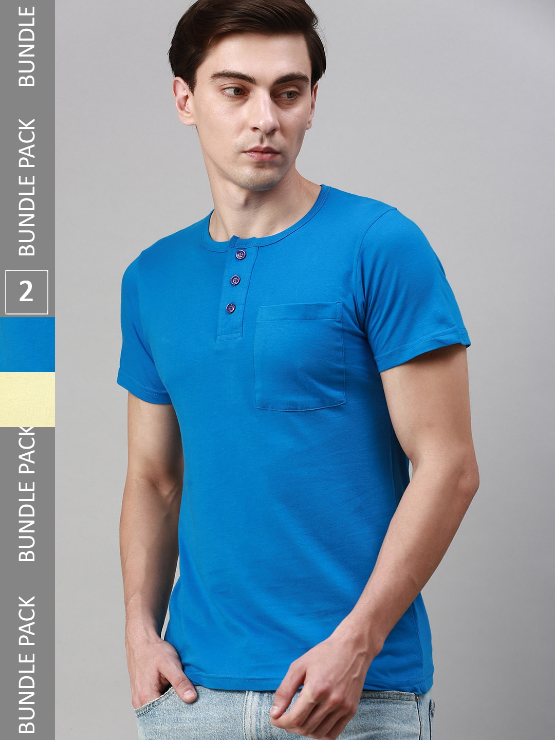 

Lux Cozi Pack Of 2 Henley Neck Cotton T-shirt, Blue