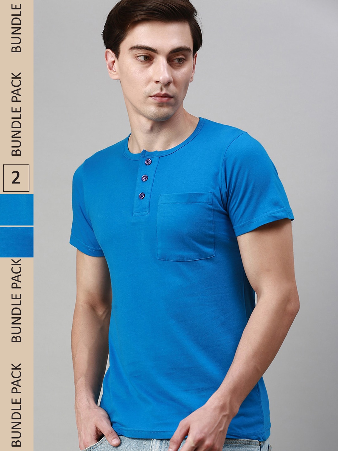 

Lux Cozi Pack Of 2 Henley Neck Cotton T-shirt, Blue