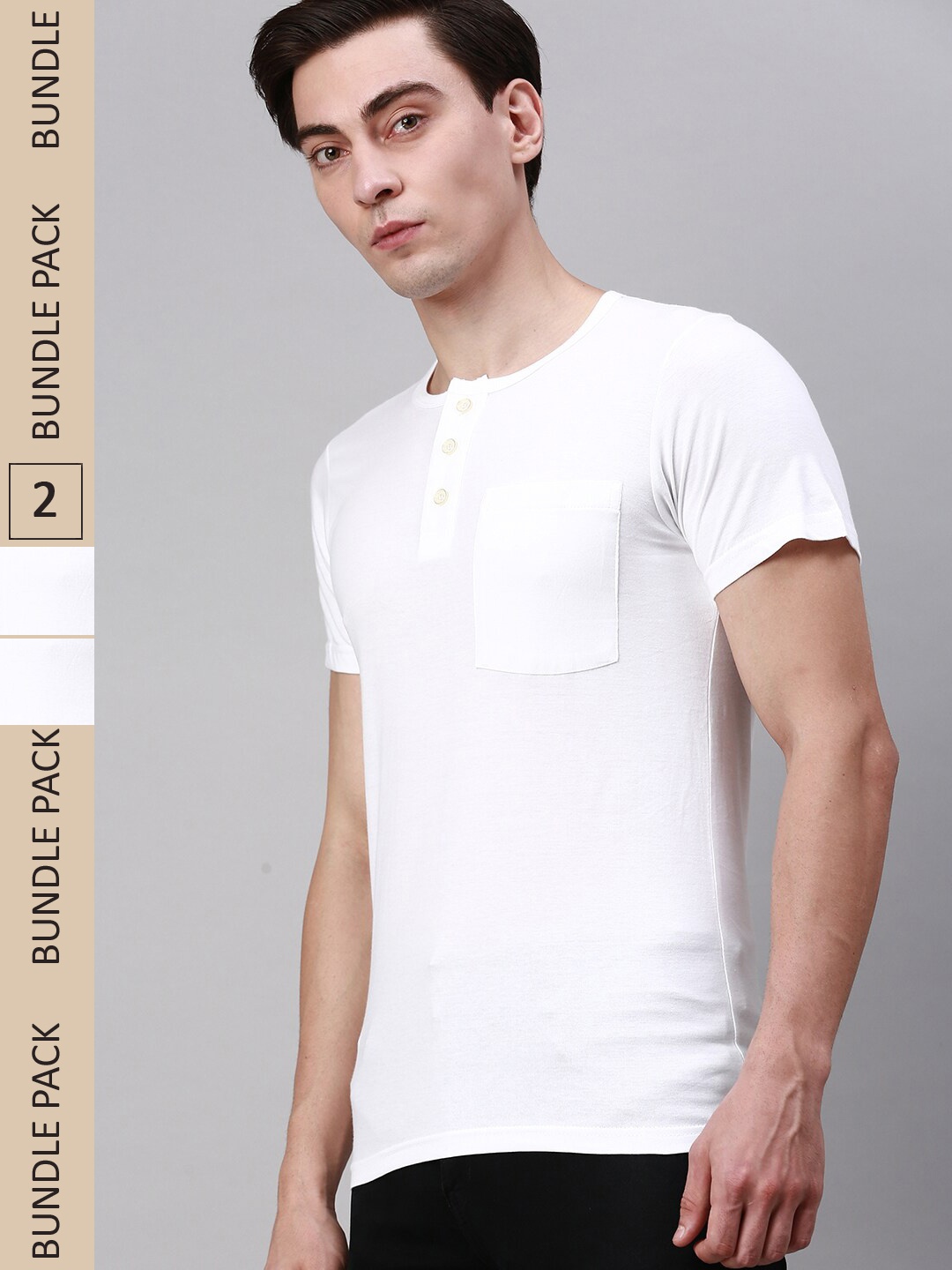 

Lux Cozi Pack Of 2 Henley Neck Cotton T-shirt, White