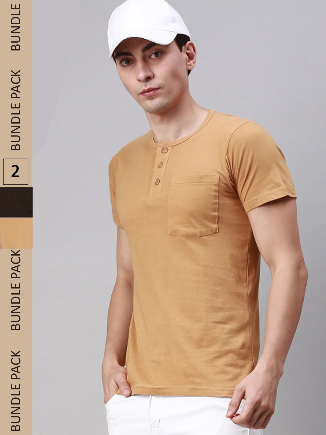 

Lux Cozi Pack Of 2 Henley Neck Cotton T-shirt, Mustard