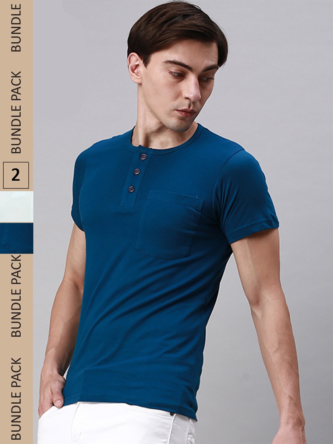 

Lux Cozi Pack Of 2 Henley Neck Cotton T-shirt, Blue