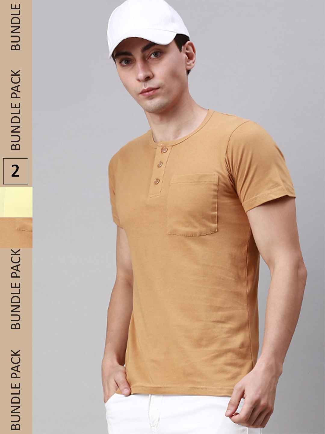 

Lux Cozi Pack Of 2 Henley Neck Cotton T-shirt, Mustard