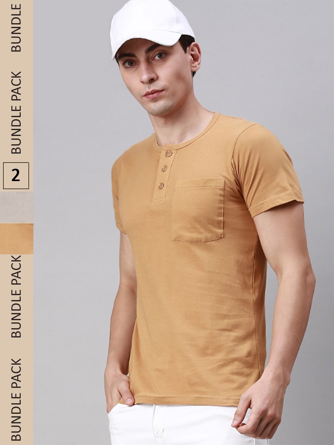 

Lux Cozi Pack Of 2 Henley Neck Cotton T-shirt, Grey