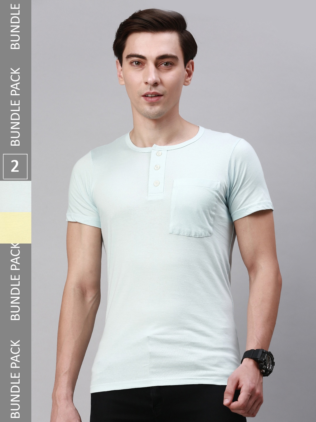 

Lux Cozi Pack Of 2 Henley Neck Cotton T-shirt, Blue
