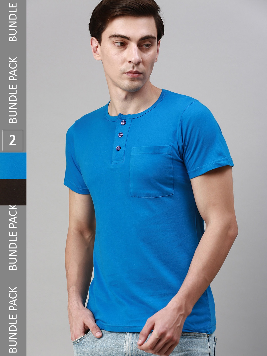 

Lux Cozi Pack Of 2 Henley Neck Cotton T-shirt, Blue