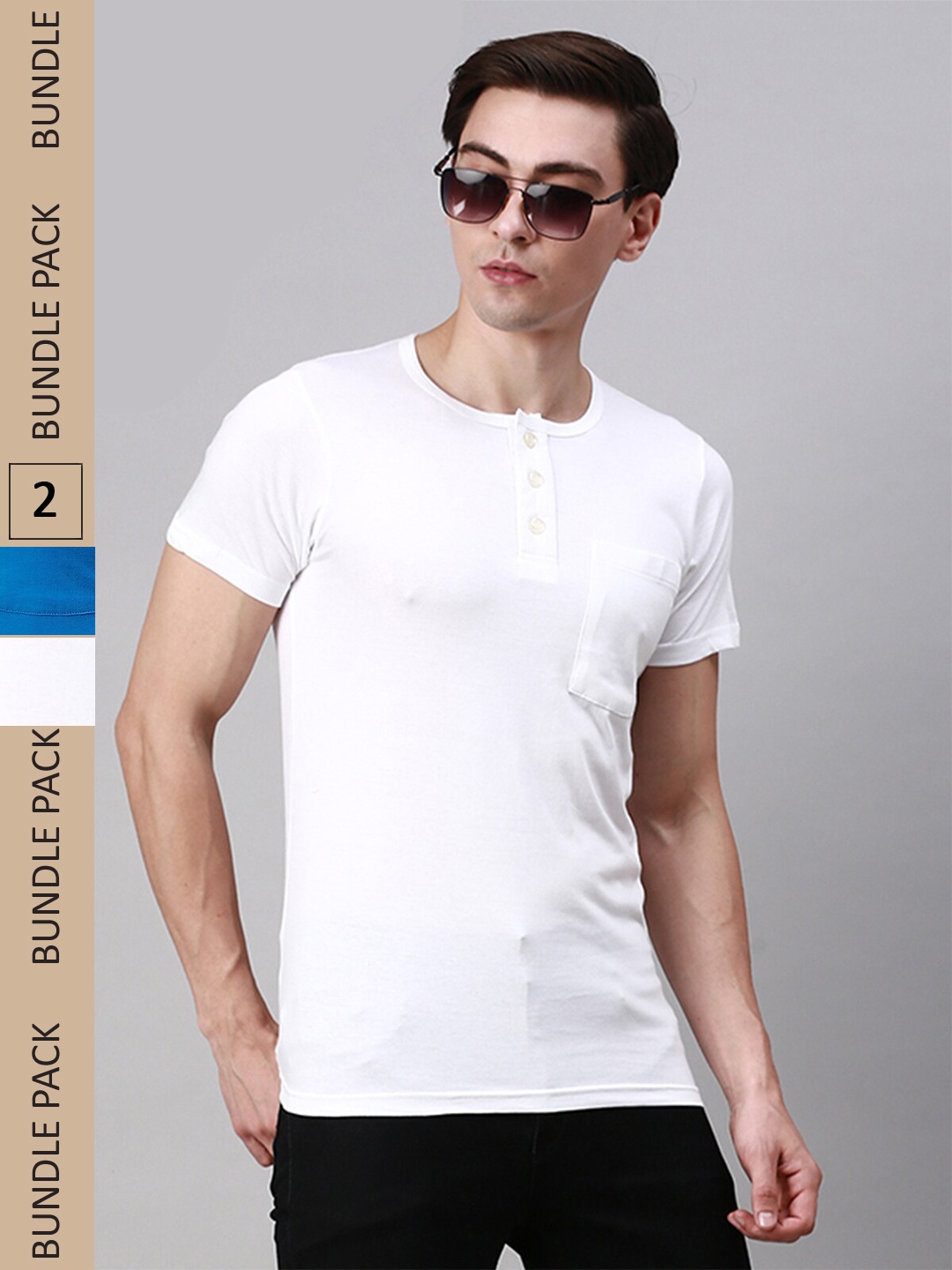 

Lux Cozi Pack Of 2 Henley Neck Pure Cotton T-shirts, Blue