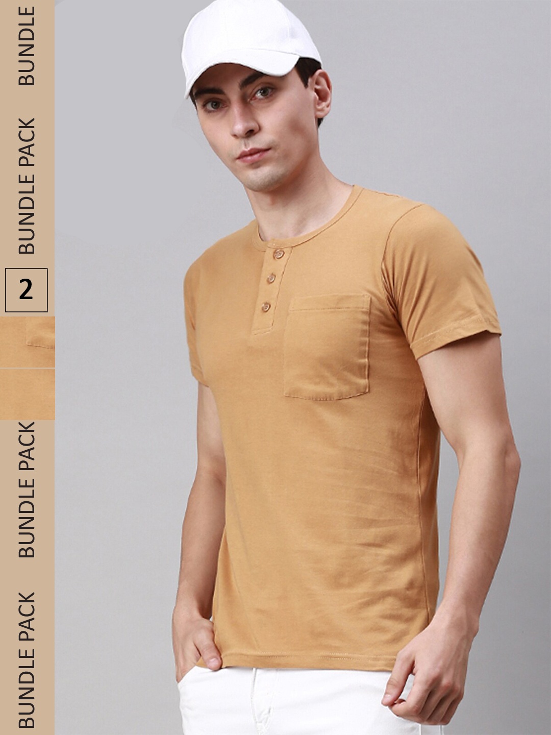 

Lux Cozi Pack Of 2 Henley Neck Cotton T-shirt, Mustard