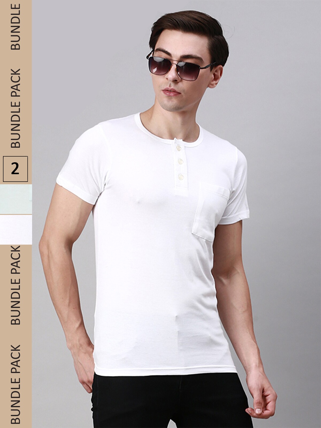 

Lux Cozi Pack Of 2 Henley Neck Cotton T-shirt, Blue