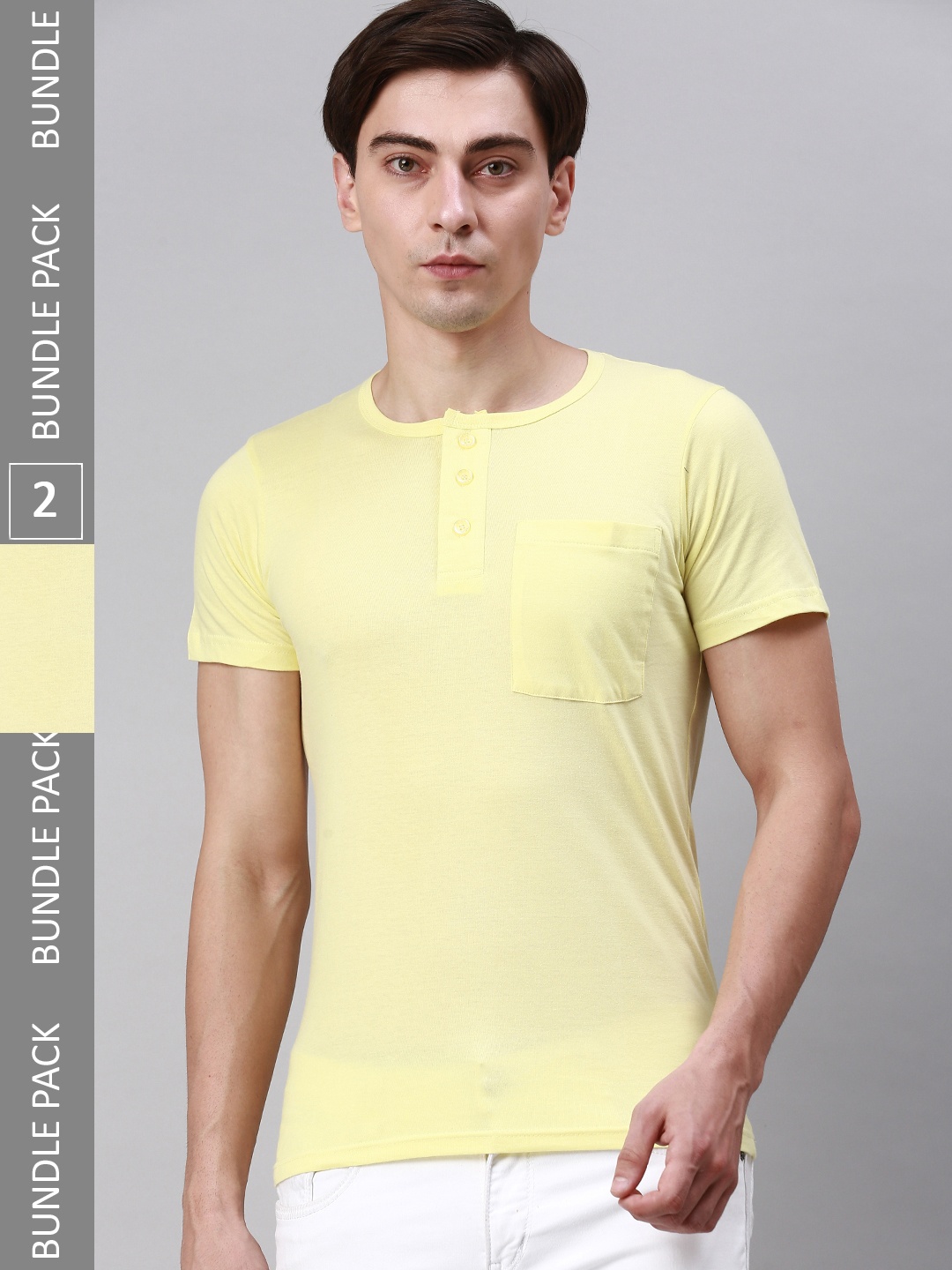 

Lux Cozi Pack Of 2 Henley Neck Cotton T-shirt, Yellow