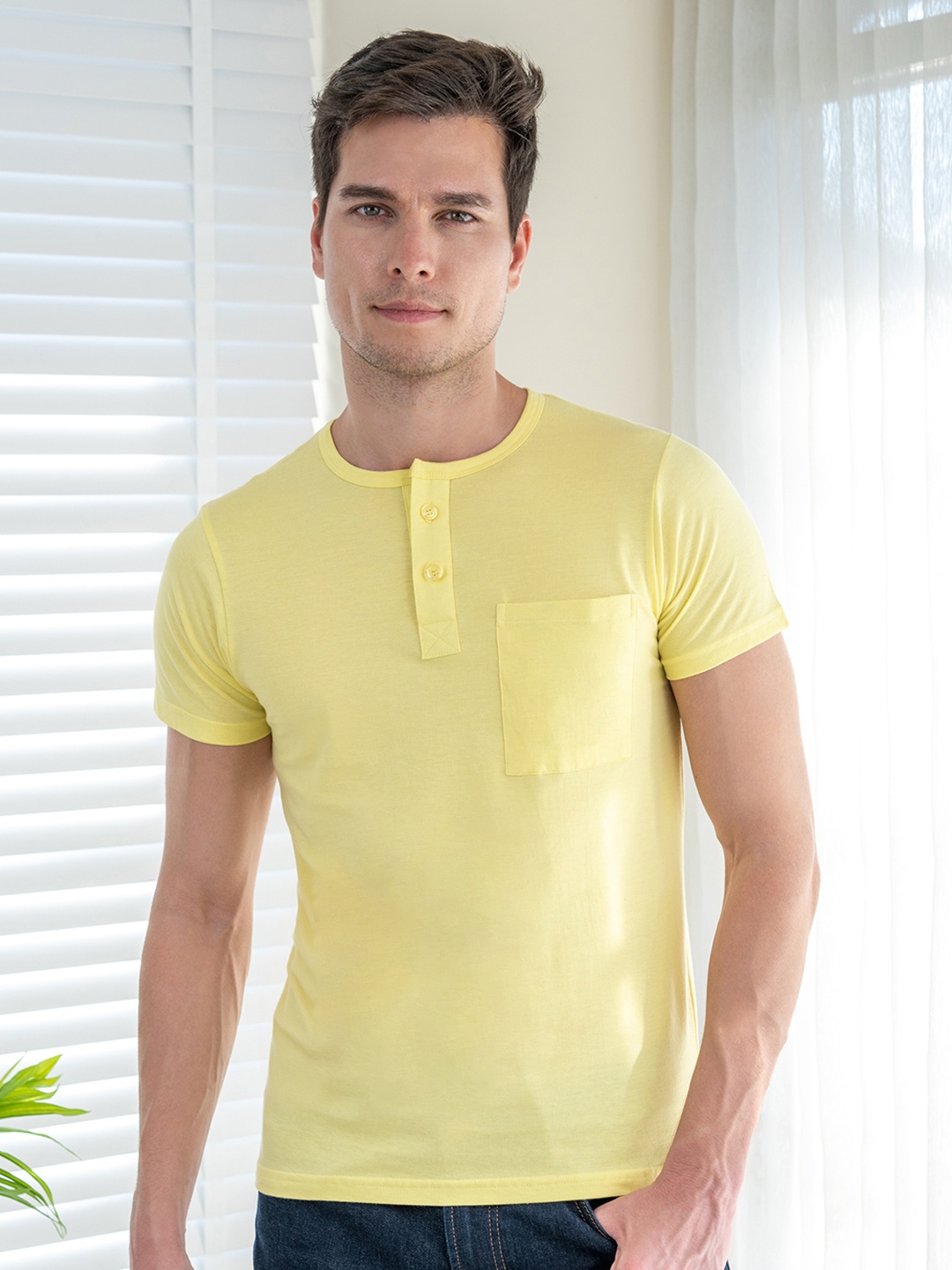 

Lux Cozi Cotton Henley Neck T-shirt, Yellow