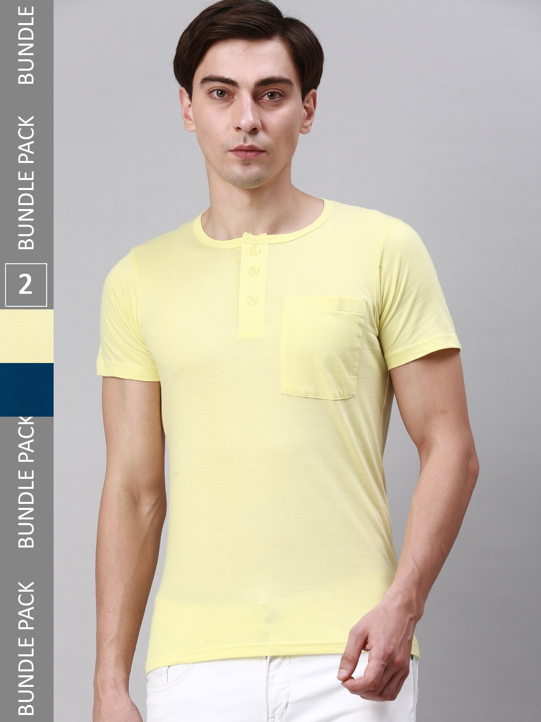 

Lux Cozi Pack Of 2 Henley Neck Cotton T-Shirt, Yellow