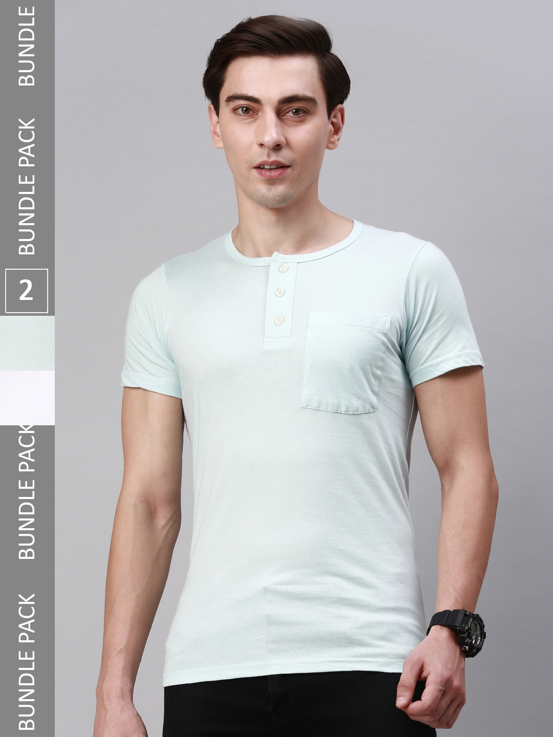 

Lux Cozi Pack Of 2 Henley Neck Cotton T-shirt, Blue